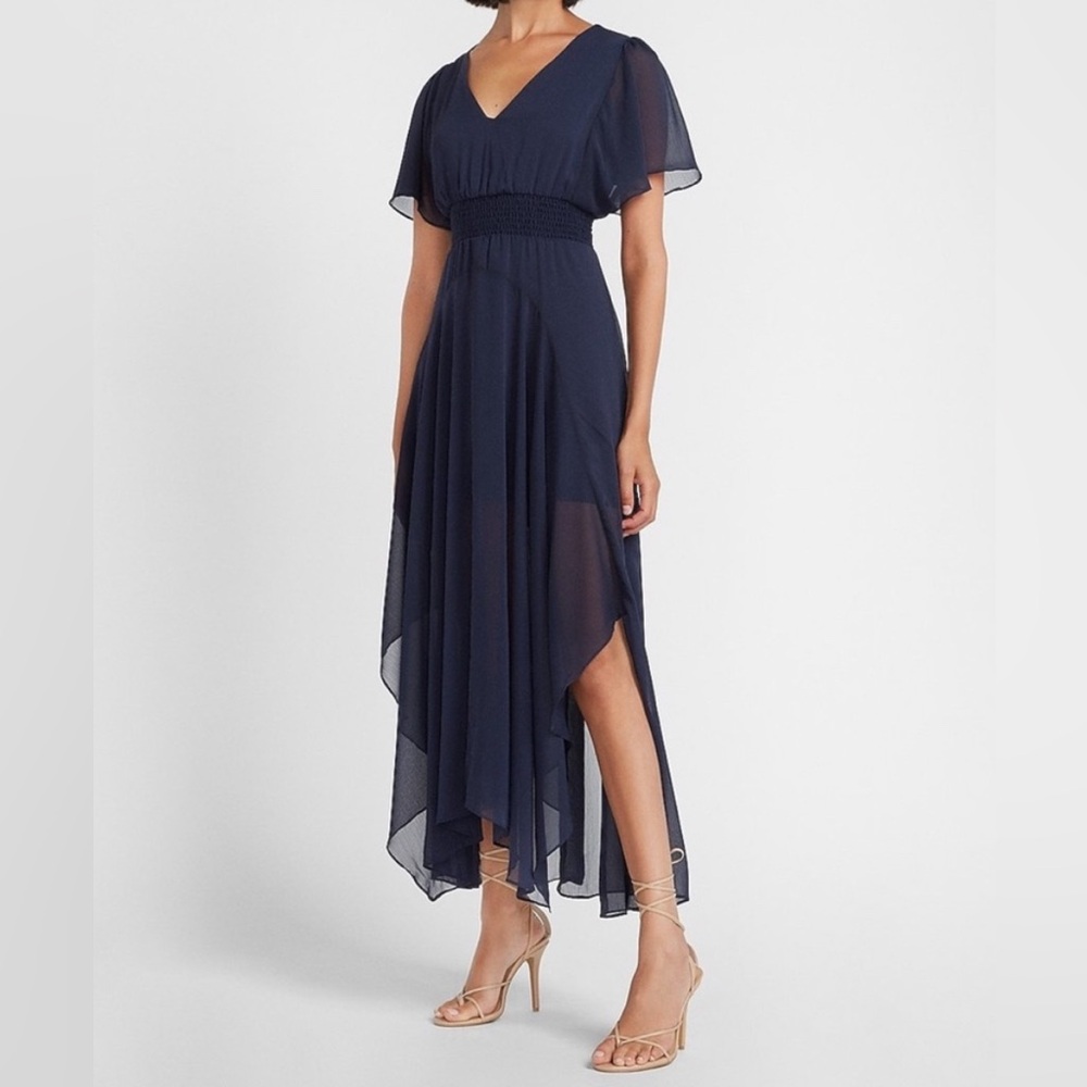 Express Smocked Waist Flutter Sleeve Midi Dress